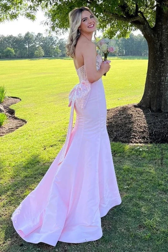 Pretty Mermaid Sweetheart Red Long Prom Dress with Appliques Bowknot
