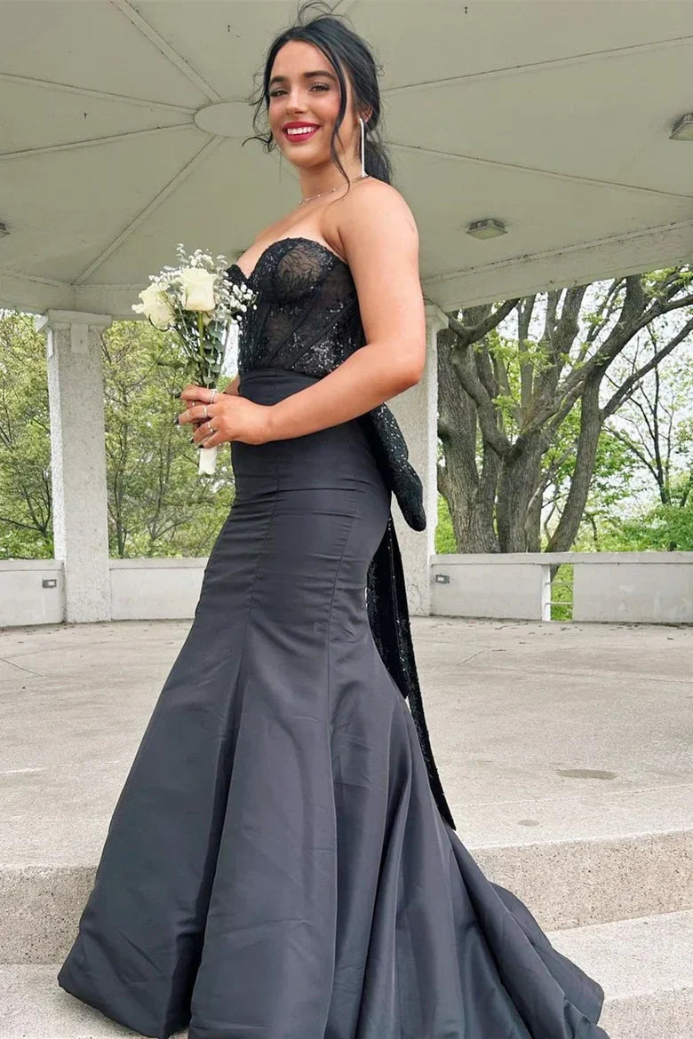 Pretty Mermaid Sweetheart Red Long Prom Dress with Appliques Bowknot