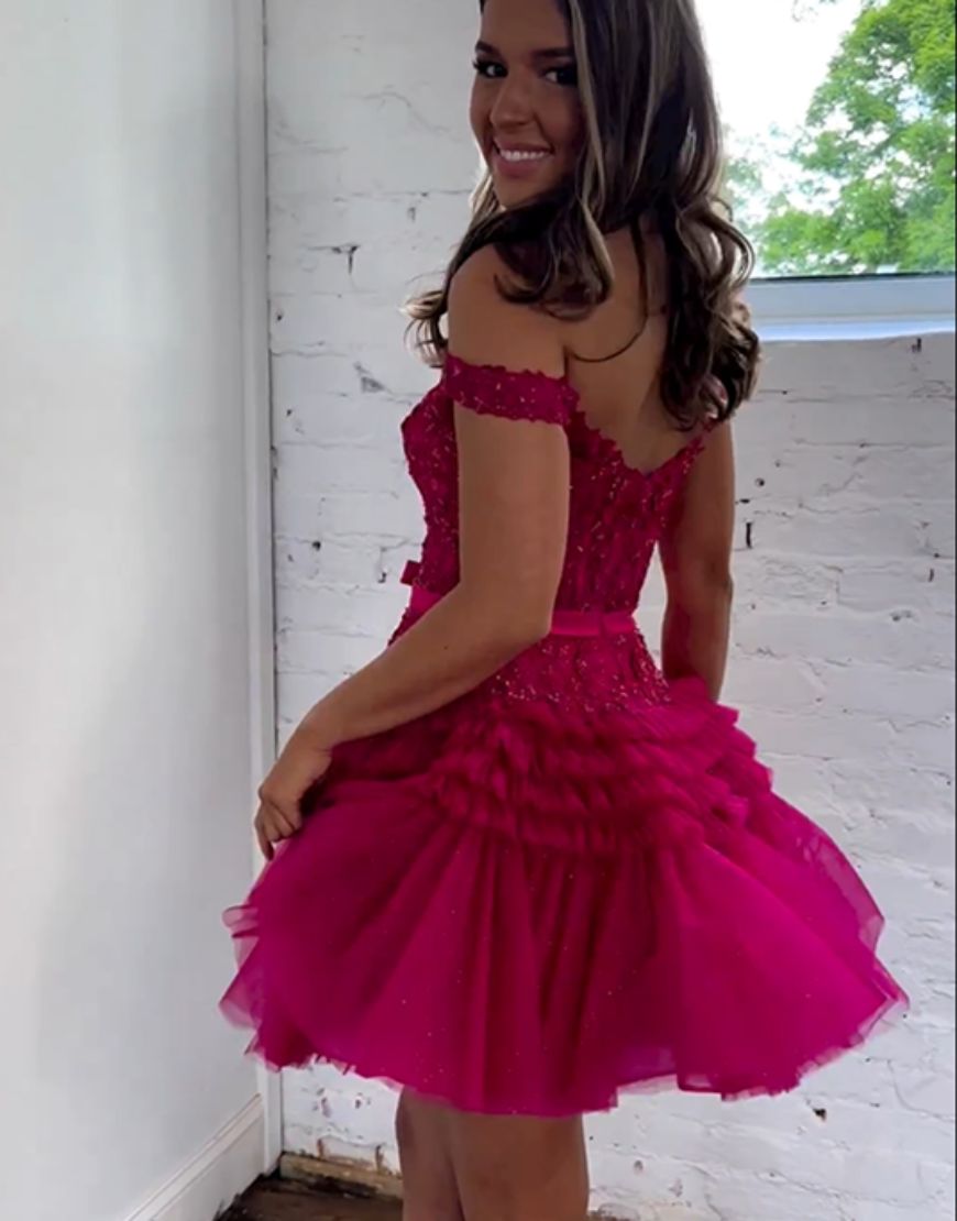 Pretty Off The Shoulder A-Line Homecoming Dress With Belt