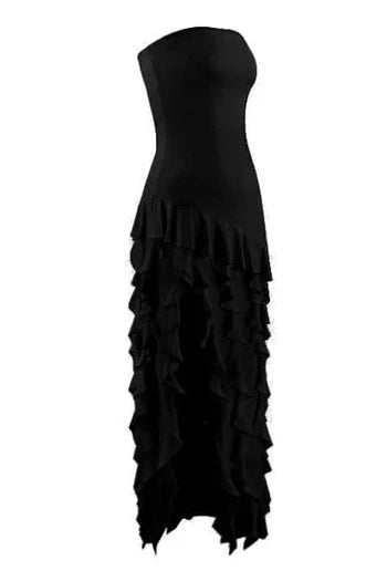 Pretty Sheath Strapless Pink Long Party Dress with Ruffles Split Front - View 13 | VelvetHem