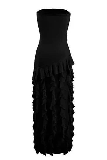 Pretty Sheath Strapless Pink Long Party Dress with Ruffles Split Front - View 14 | VelvetHem