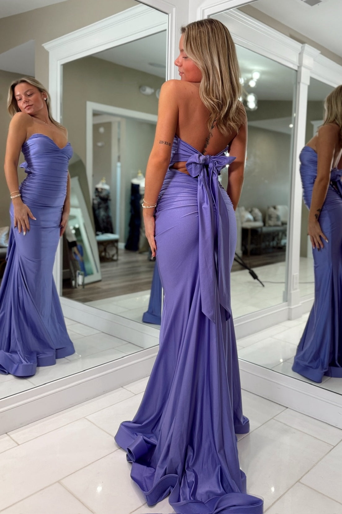 Pretty Mermaid Sweetheart Yellow Long Prom Dress with Bowknot Back - View 6 | VelvetHem