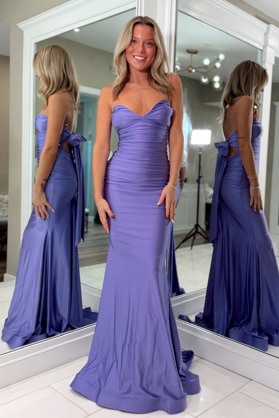 Pretty Mermaid Sweetheart Yellow Long Prom Dress with Bowknot Back - View 7 | VelvetHem