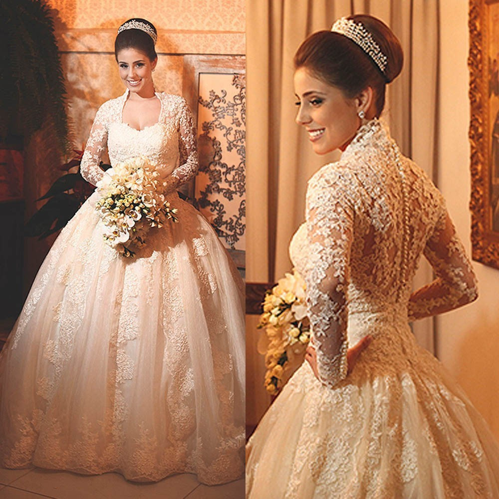 Princee Ball Gown Wedding Dress Long Sleeve Lace Bridal Gowns