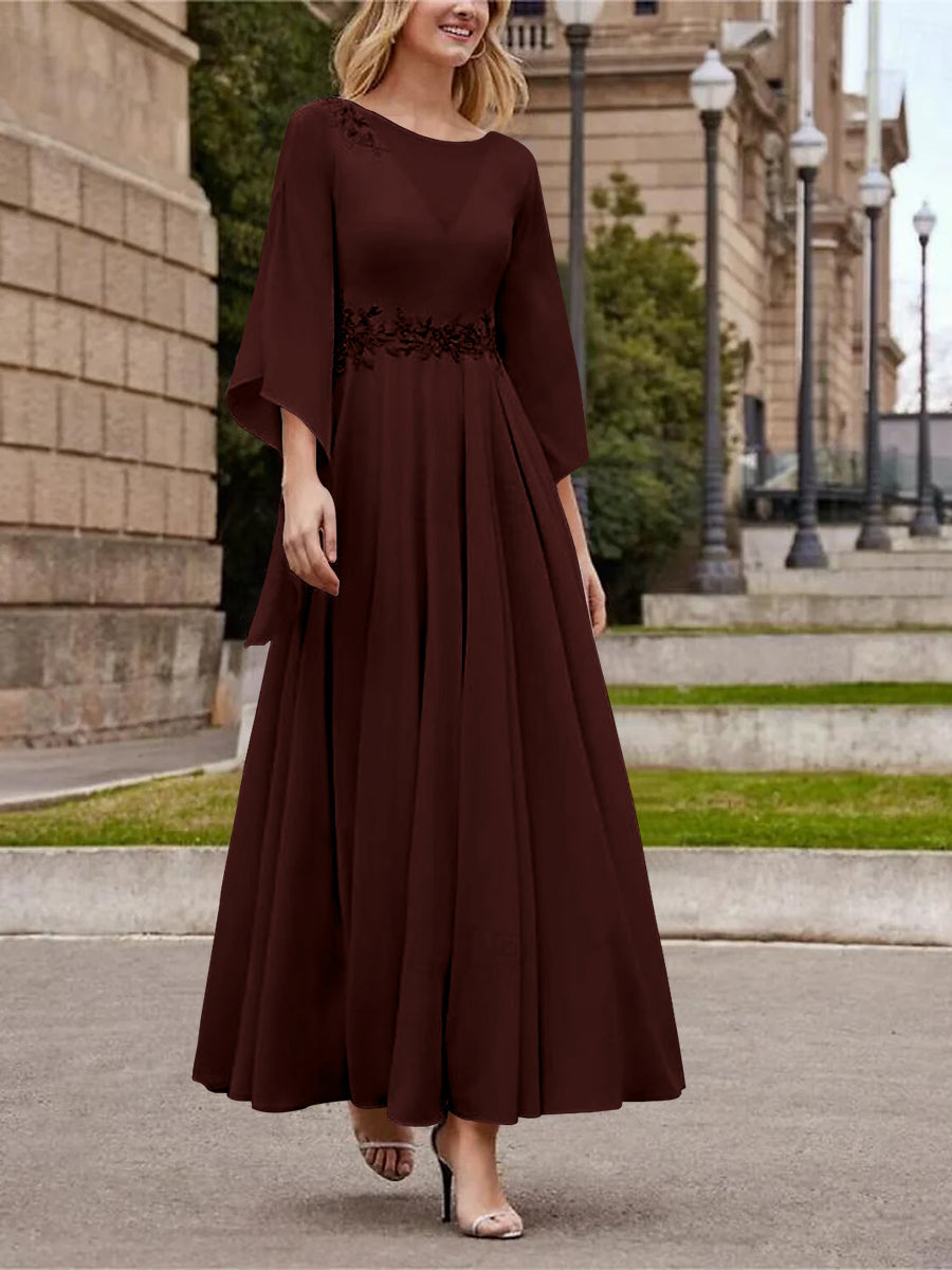 A Line Jewel Neck 3/4 Sleeve Sequined Ankle Length Mother of the Bride Gown