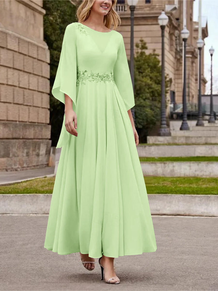 A Line Jewel Neck 3/4 Sleeve Sequined Ankle Length Mother of the Bride Gown