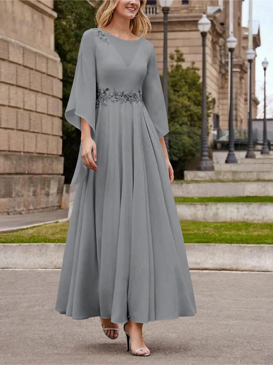 A Line Jewel Neck 3/4 Sleeve Sequined Ankle Length Mother of the Bride Gown