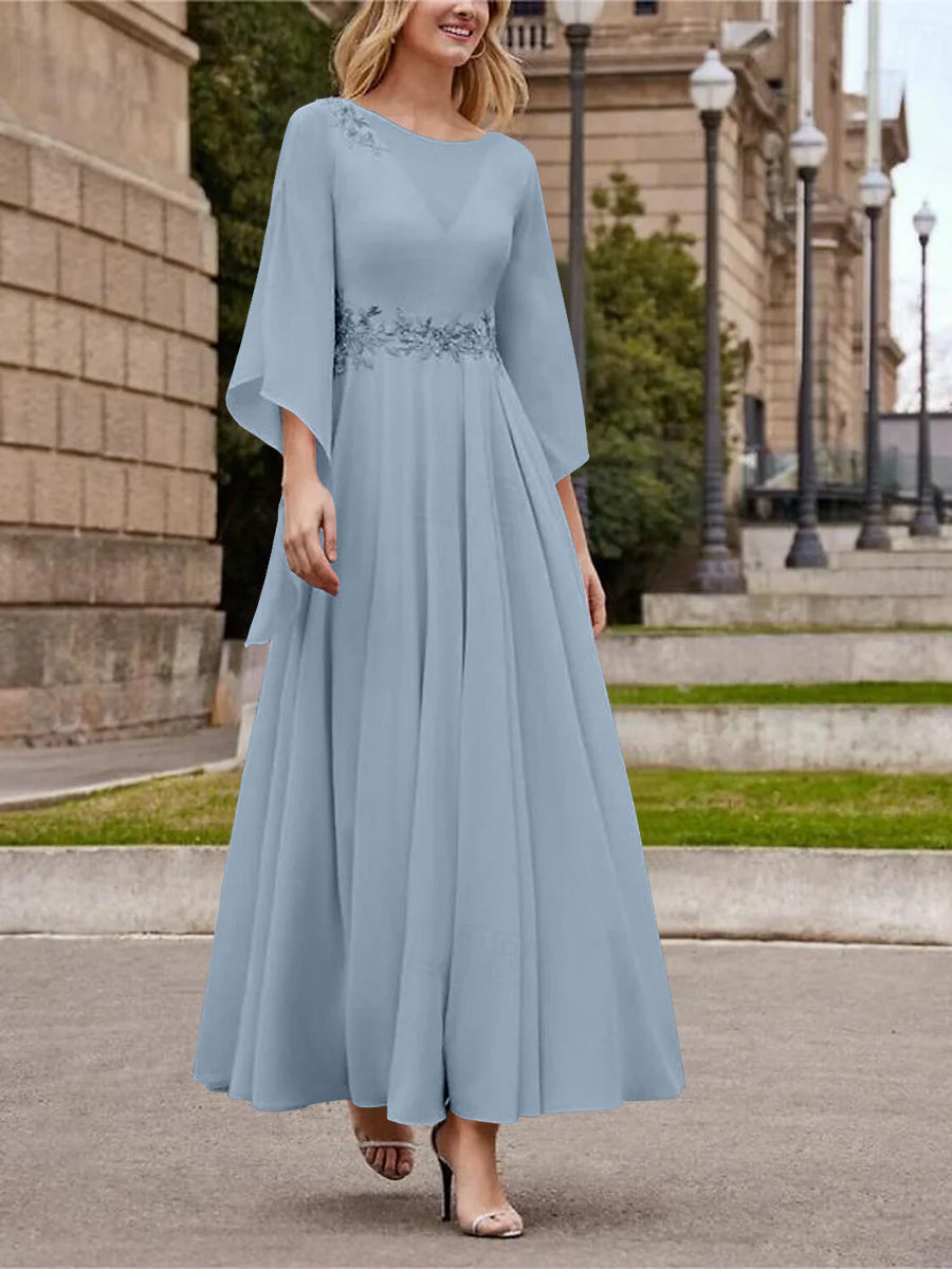 A Line Jewel Neck 3/4 Sleeve Sequined Ankle Length Mother of the Bride Gown