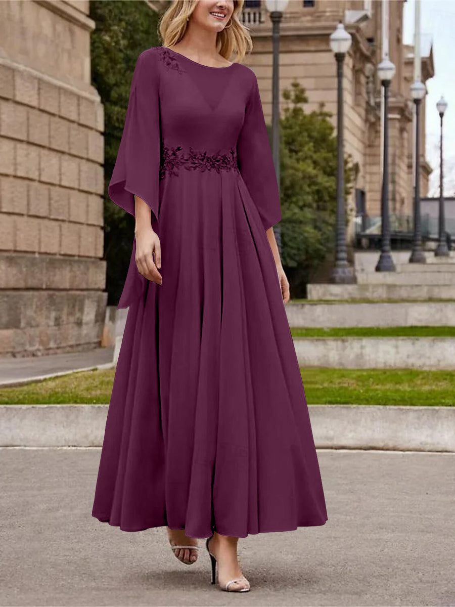 A Line Jewel Neck 3/4 Sleeve Sequined Ankle Length Mother of the Bride Gown