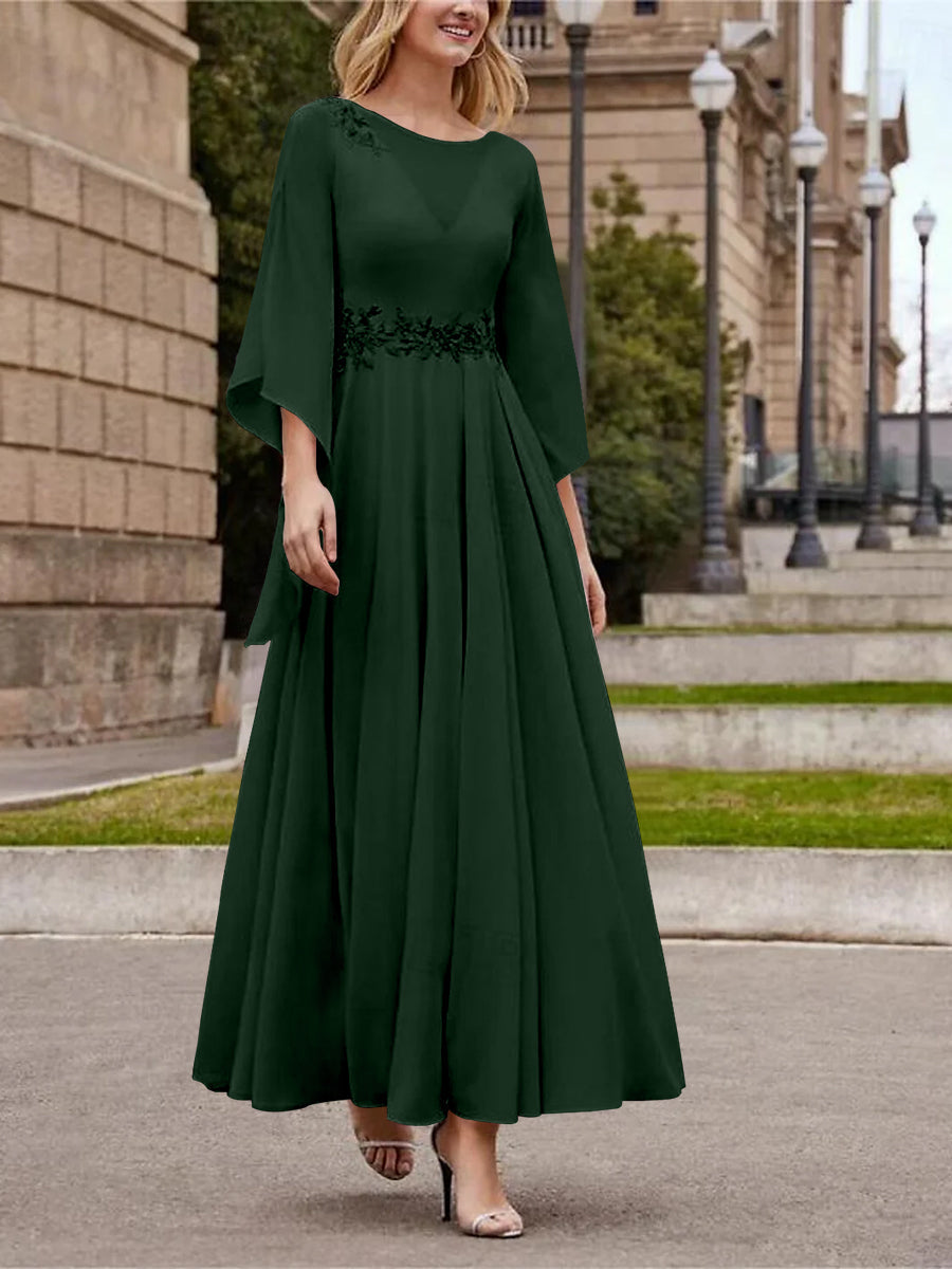 A Line Jewel Neck 3/4 Sleeve Sequined Ankle Length Mother of the Bride Gown