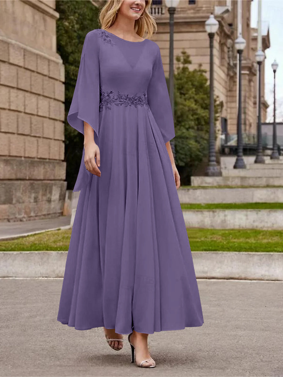 A Line Jewel Neck 3/4 Sleeve Sequined Ankle Length Mother of the Bride Gown