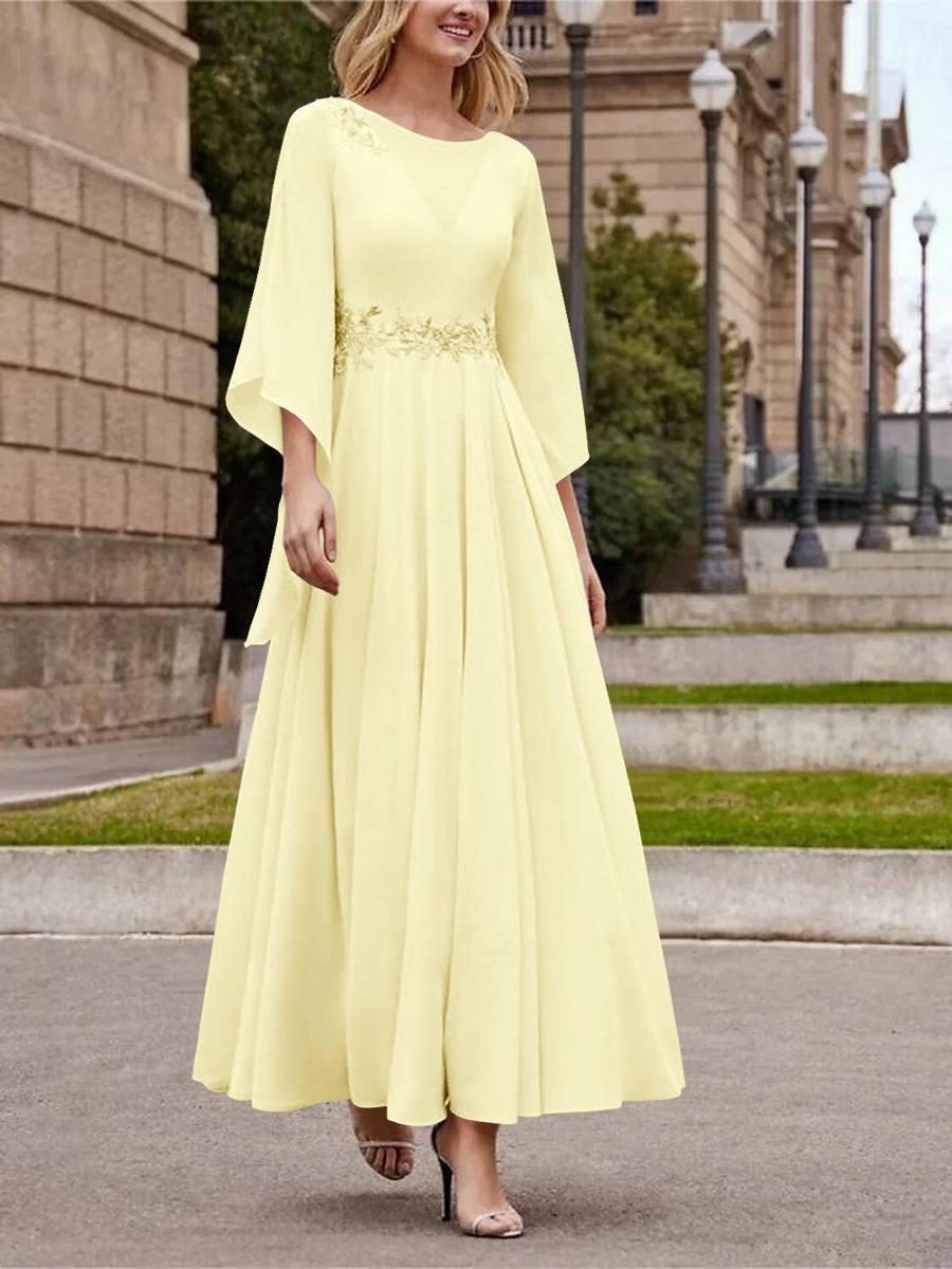 A Line Jewel Neck 3/4 Sleeve Sequined Ankle Length Mother of the Bride Gown