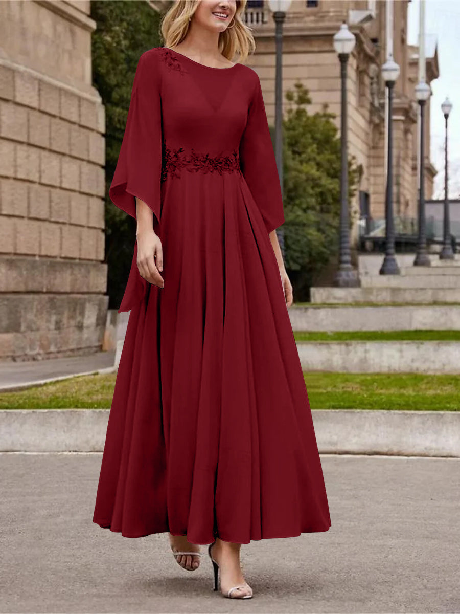 A Line Jewel Neck 3/4 Sleeve Sequined Ankle Length Mother of the Bride Gown