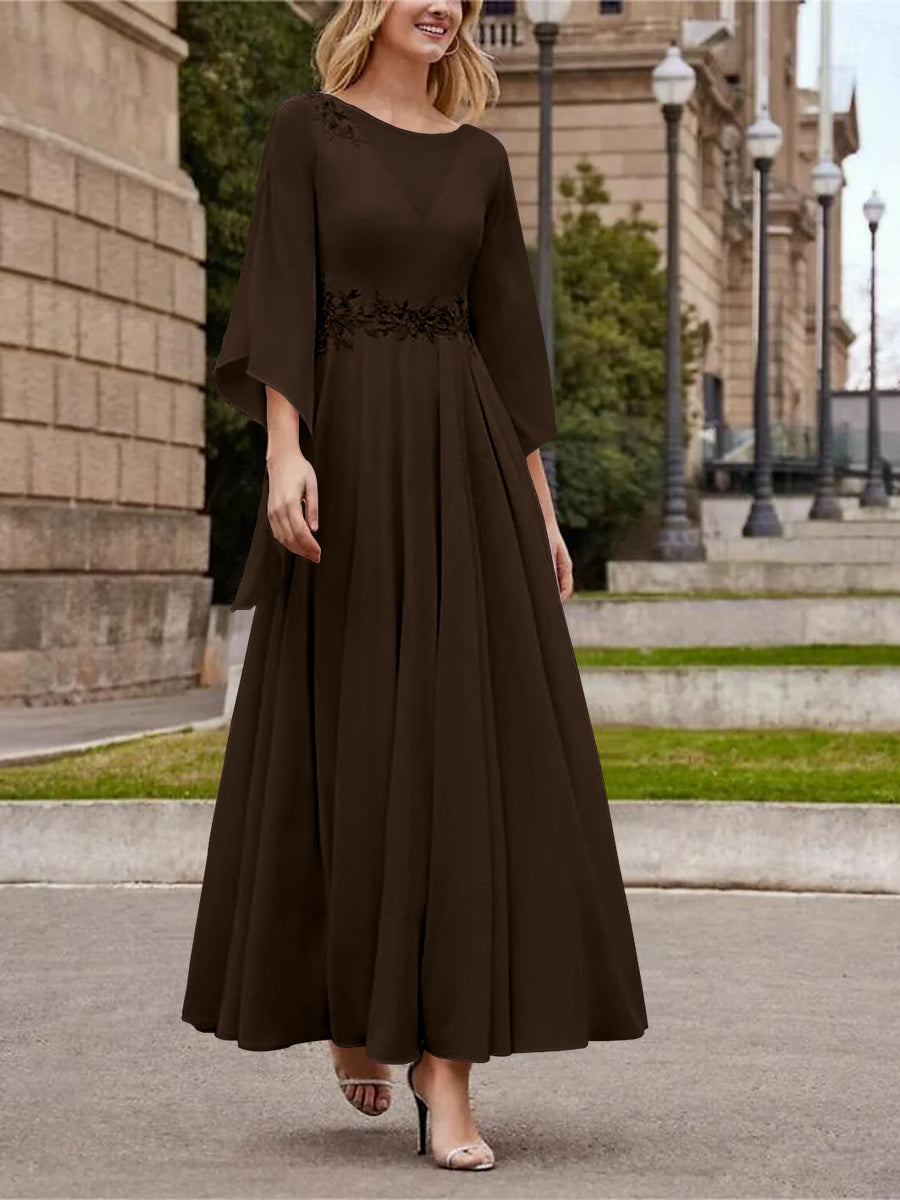 A Line Jewel Neck 3/4 Sleeve Sequined Ankle Length Mother of the Bride Gown