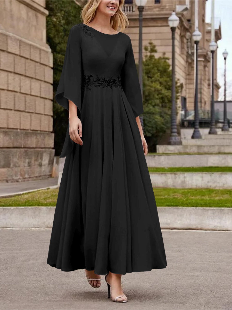 A Line Jewel Neck 3/4 Sleeve Sequined Ankle Length Mother of the Bride Gown