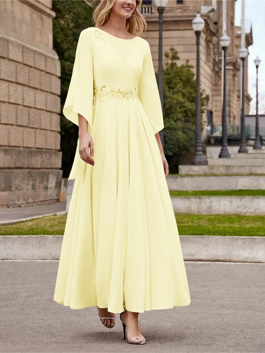 A Line Jewel Neck 3/4 Sleeve Sequined Ankle Length Mother of the Bride Gown