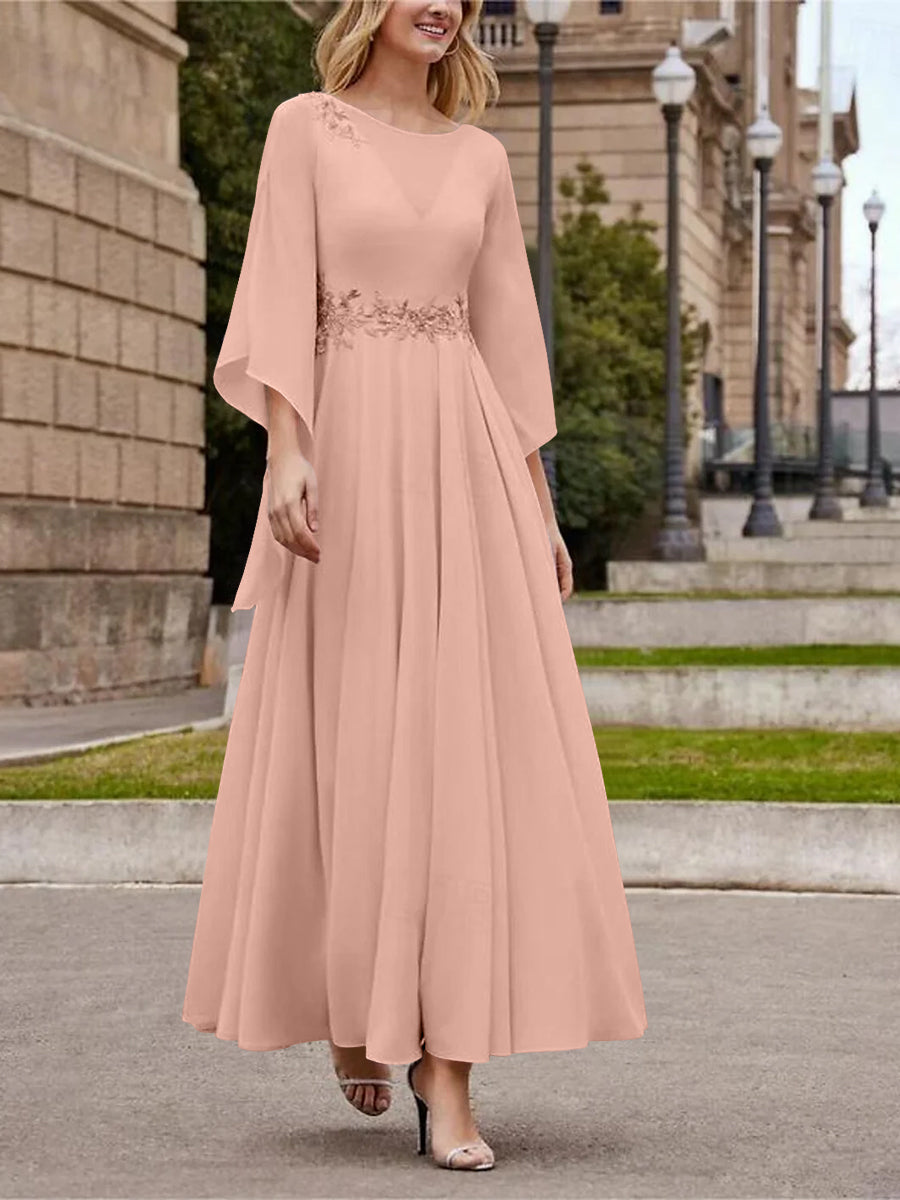 A Line Jewel Neck 3/4 Sleeve Sequined Ankle Length Mother of the Bride Gown