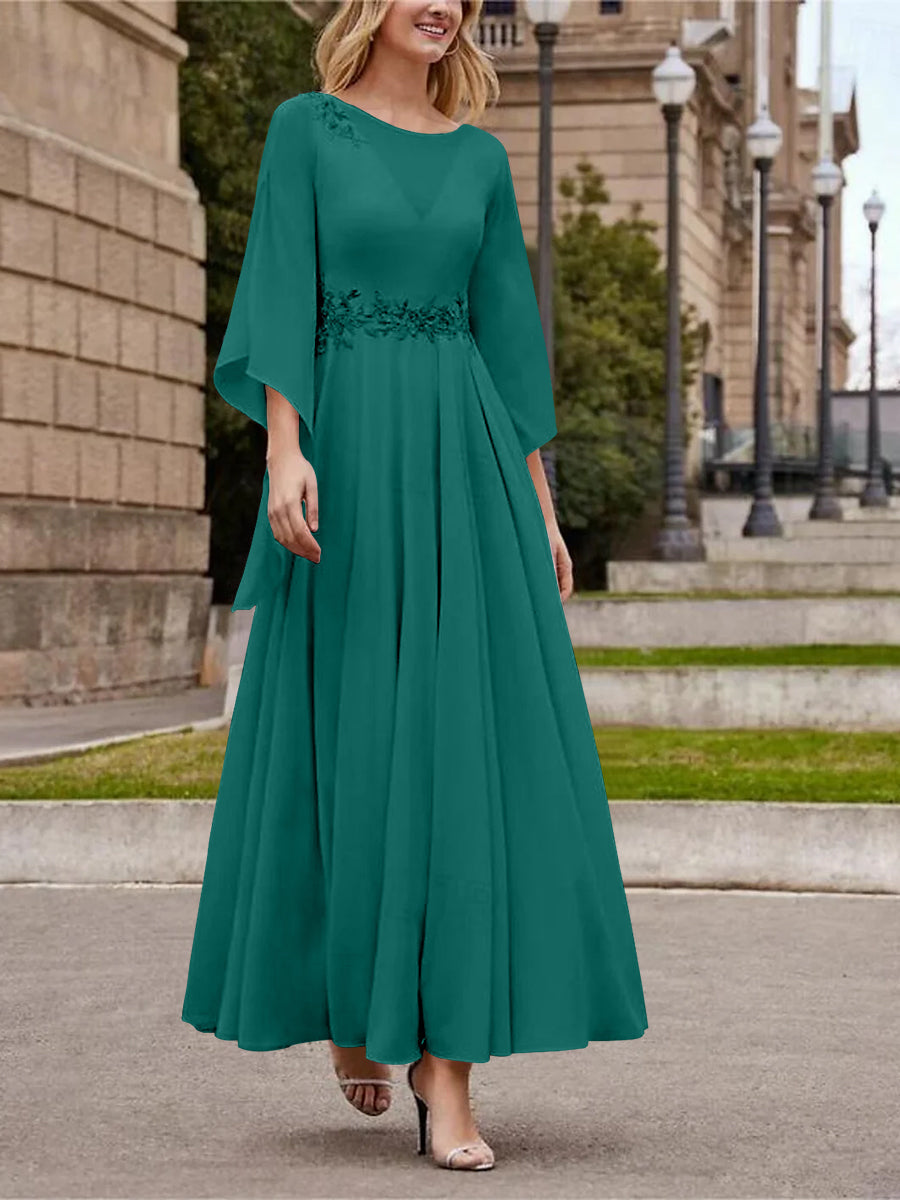 A Line Jewel Neck 3/4 Sleeve Sequined Ankle Length Mother of the Bride Gown