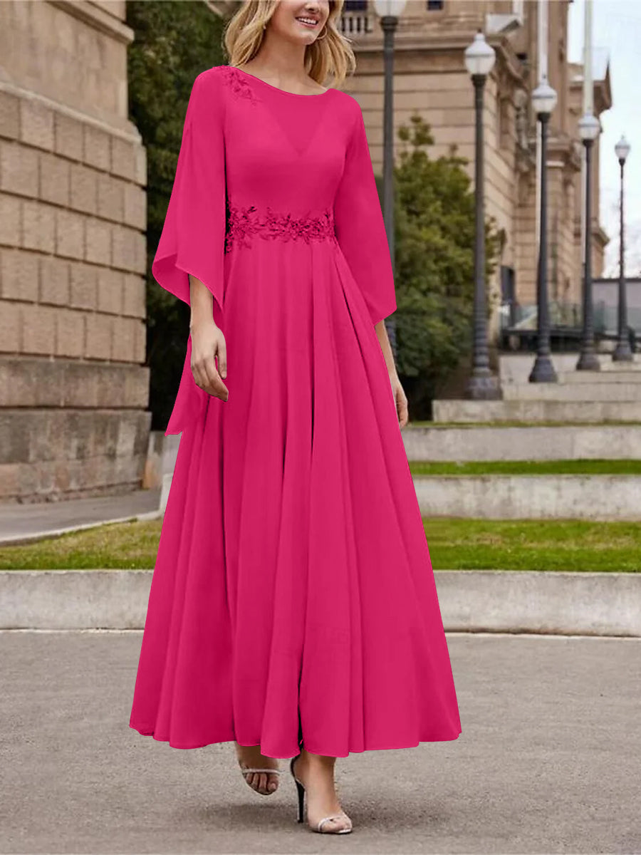 A Line Jewel Neck 3/4 Sleeve Sequined Ankle Length Mother of the Bride Gown