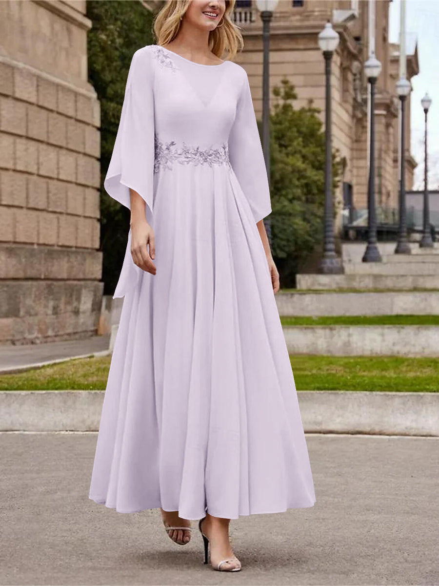 A Line Jewel Neck 3/4 Sleeve Sequined Ankle Length Mother of the Bride Gown