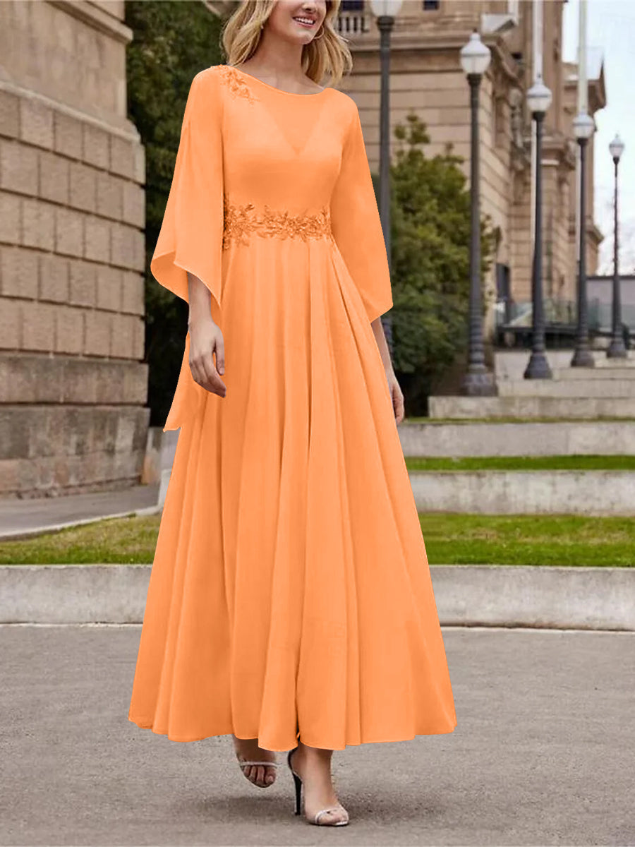 A Line Jewel Neck 3/4 Sleeve Sequined Ankle Length Mother of the Bride Gown