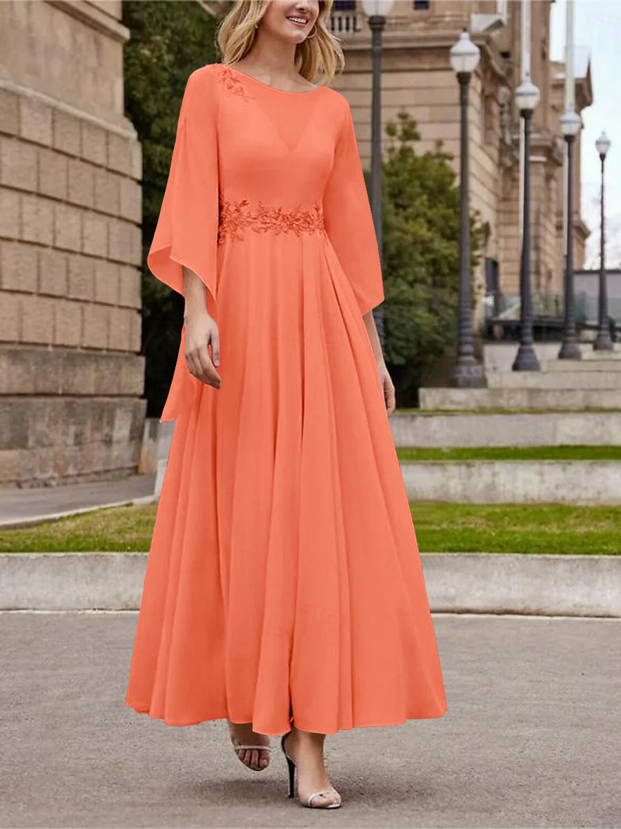 A Line Jewel Neck 3/4 Sleeve Sequined Ankle Length Mother of the Bride Gown