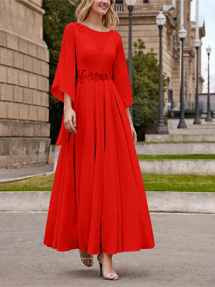A Line Jewel Neck 3/4 Sleeve Sequined Ankle Length Mother of the Bride Gown