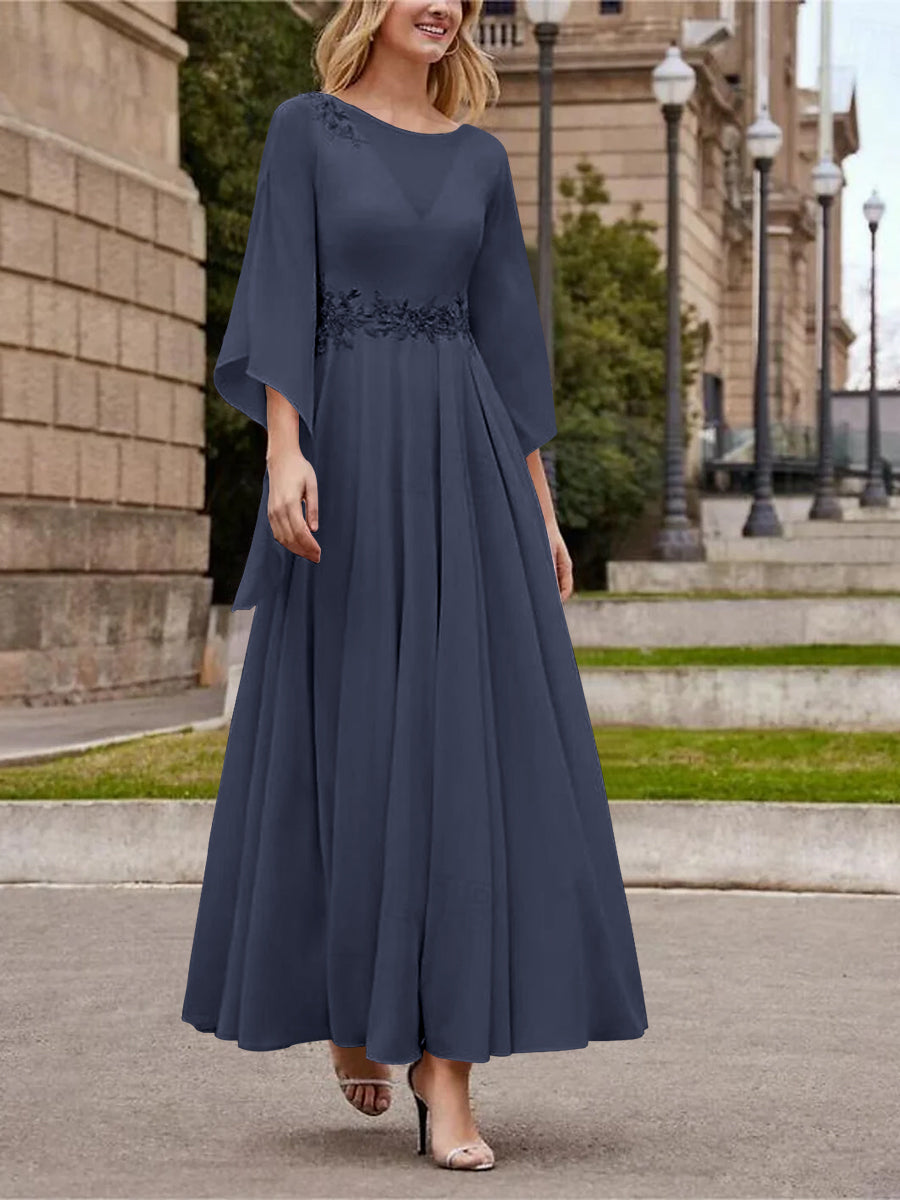 A Line Jewel Neck 3/4 Sleeve Sequined Ankle Length Mother of the Bride Gown