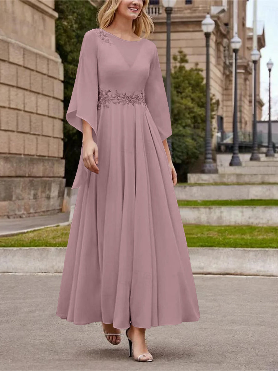 A Line Jewel Neck 3/4 Sleeve Sequined Ankle Length Mother of the Bride Gown