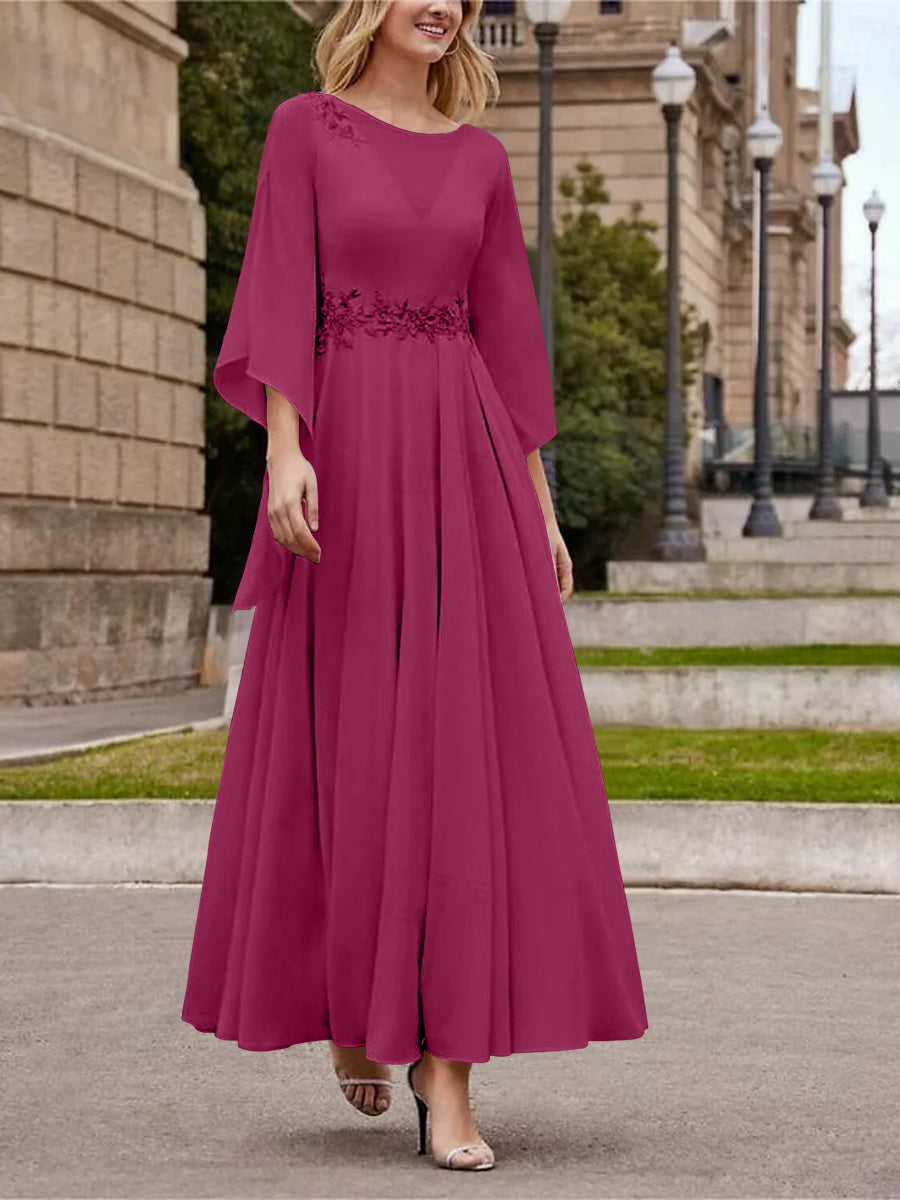A Line Jewel Neck 3/4 Sleeve Sequined Ankle Length Mother of the Bride Gown