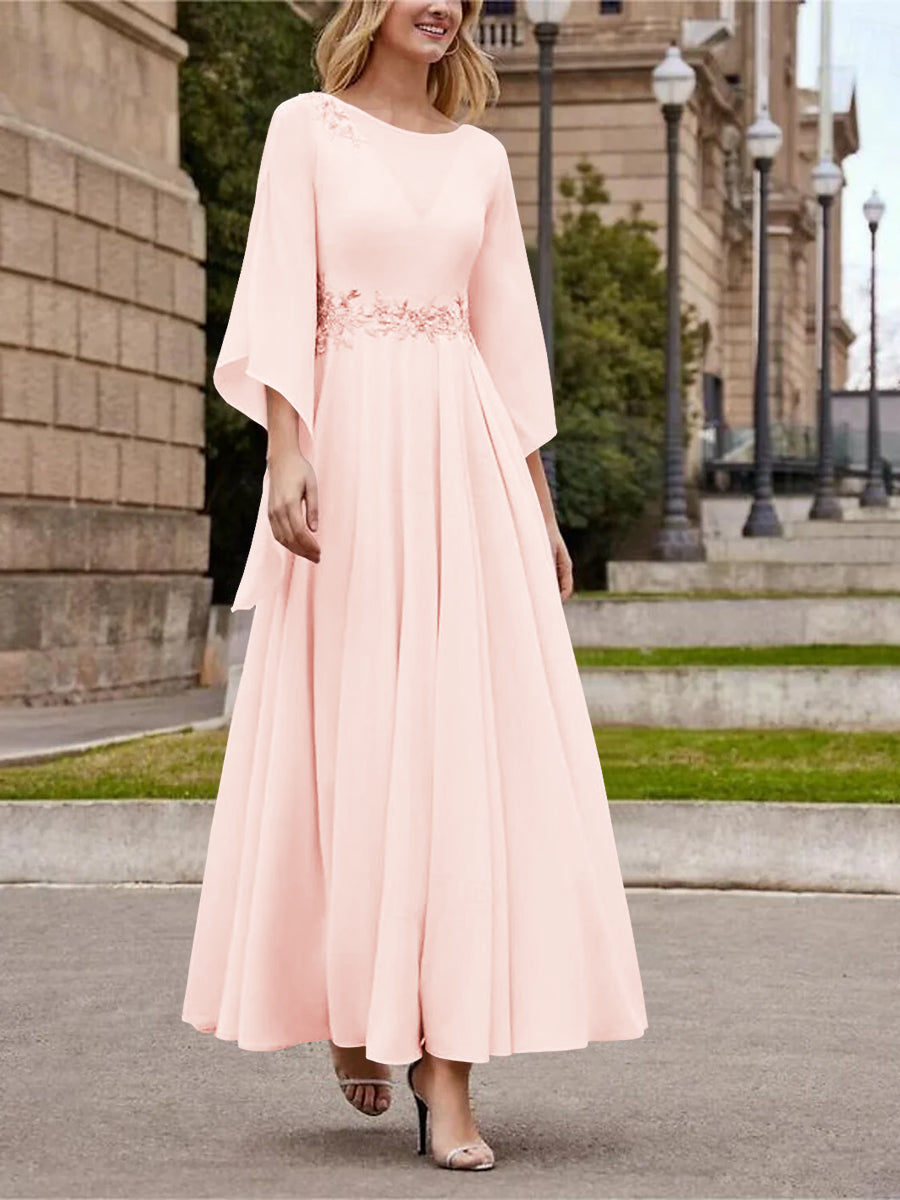 A Line Jewel Neck 3/4 Sleeve Sequined Ankle Length Mother of the Bride Gown