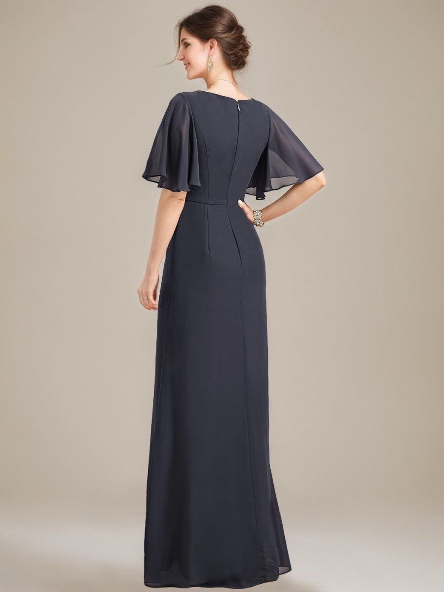 A line Jewel Neck Long Mother of the Bride Dress with Ruffles Crystals and Beads