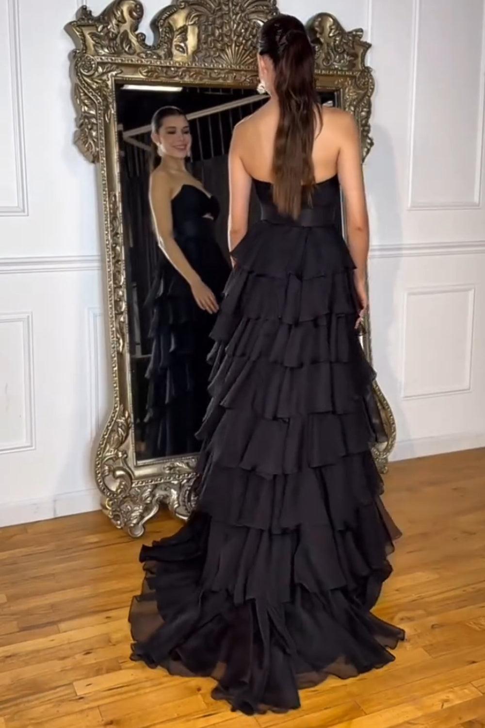 Princess Blush Prom Dress Sweetheart Ruffled Long Formal Dress With Slit
