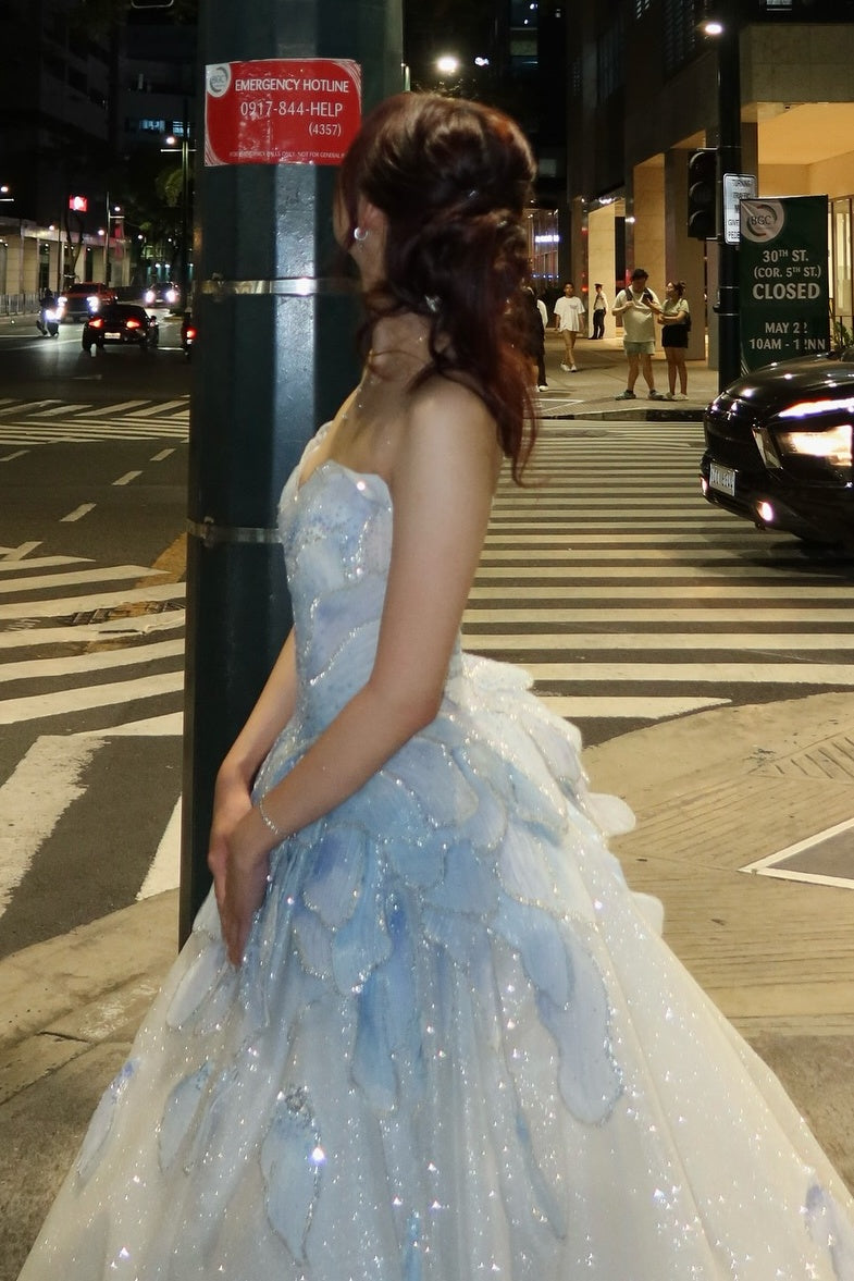 Luxurious A Line Sweetheart Light Blue Long Prom Dress with Beading - View 4 | VelvetHem
