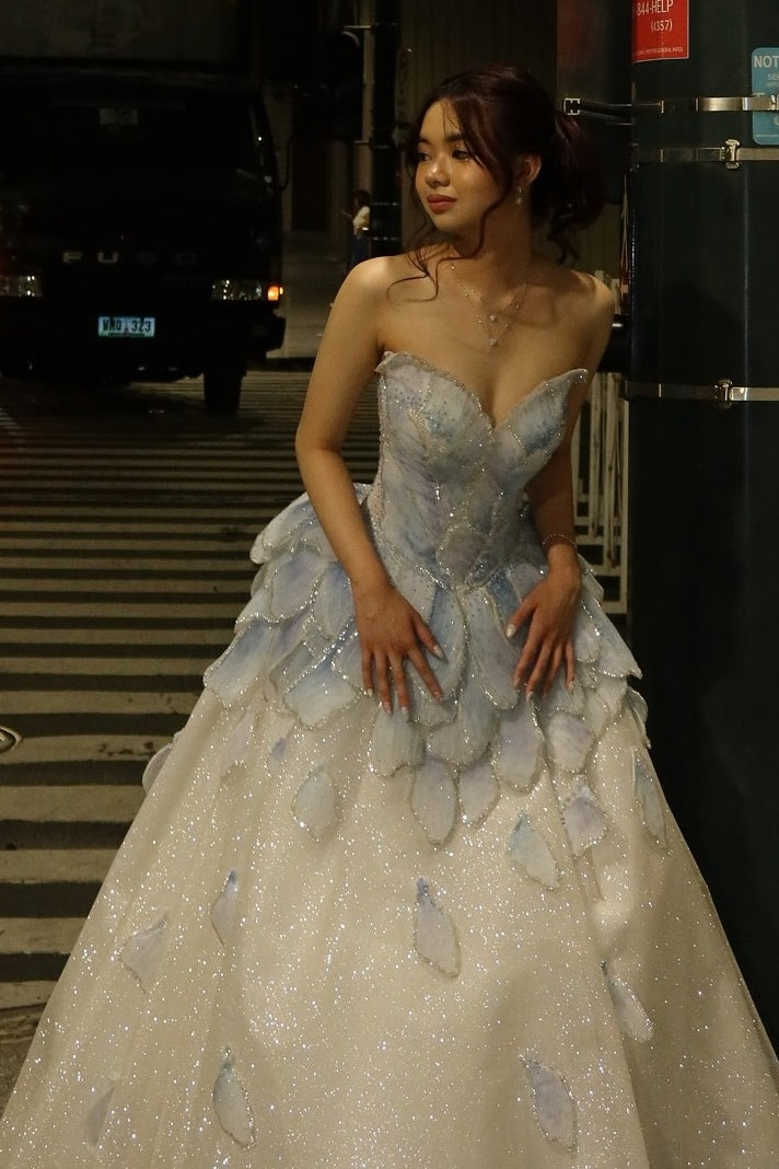 Luxurious A Line Sweetheart Light Blue Long Prom Dress with Beading - View 2 | VelvetHem