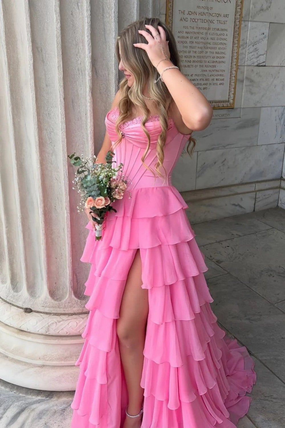 Princess A Line Sweetheart Light Blue Corset Prom Dress with Appliques Ruffles