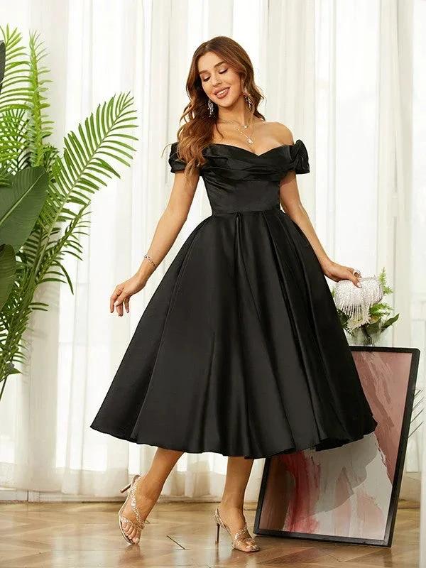 Homecoming Dresses Off the Shoulder Tea-Length Dresses (ZD11672) - VelvetHem