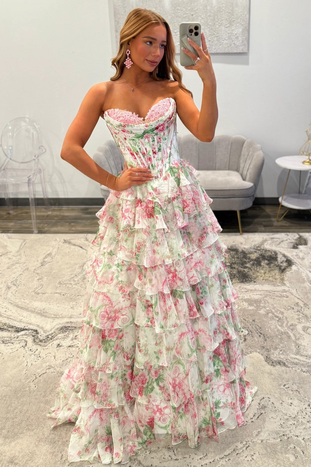 Princess A Line Sweetheart Pink Corset Prom Dress with Ruffles - View 9 | VelvetHem