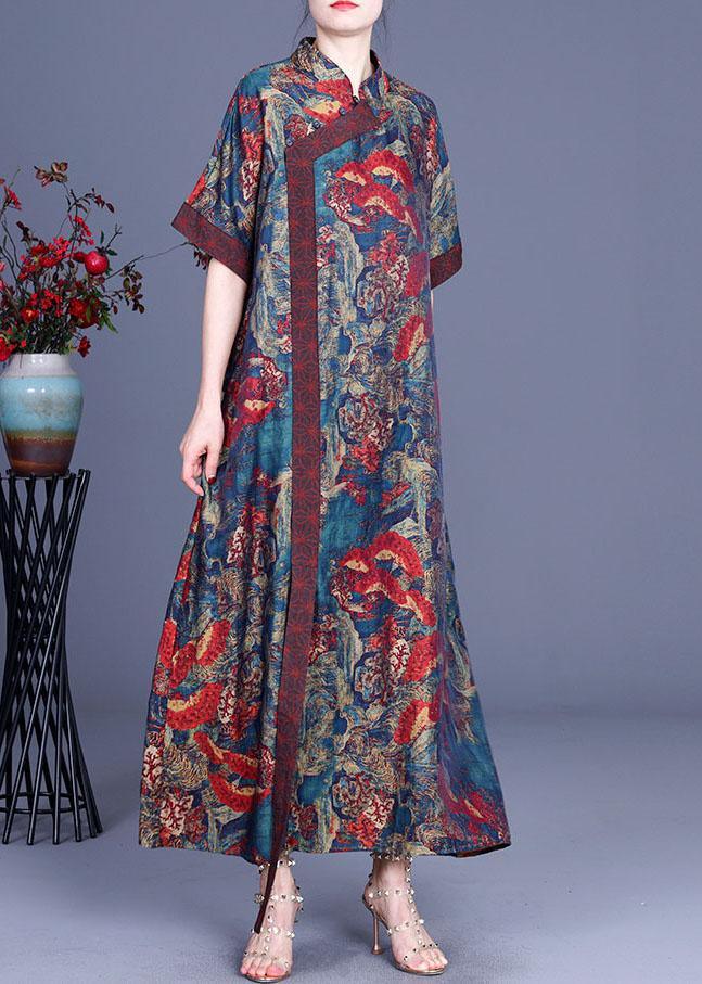 Print Retro Oriental Patchwork Summer Silk Dress