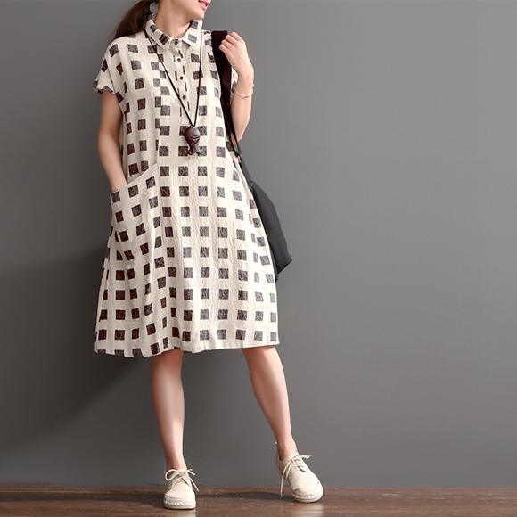 Print New summer linen dress plus size shift dresses