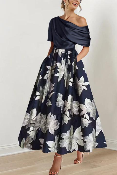 Printed Floral One Shoulder A Line Mother of the Bride Gown