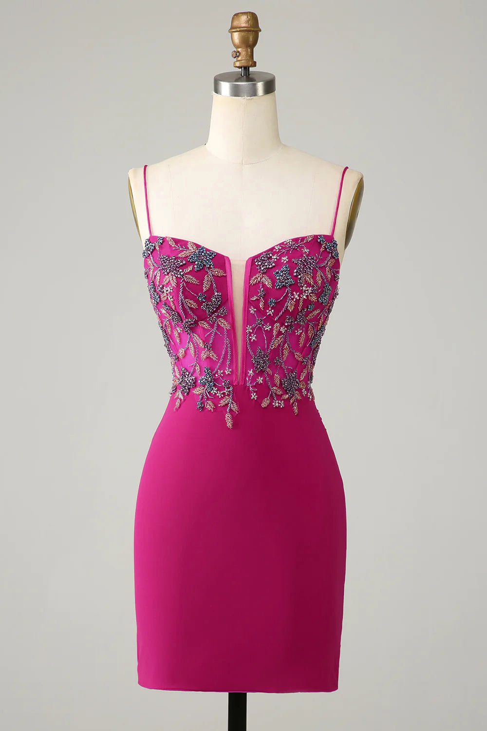Purple Homecoming Dresses Beaded Spaghetti Straps Corset Tight Short Cocktail Dresses
