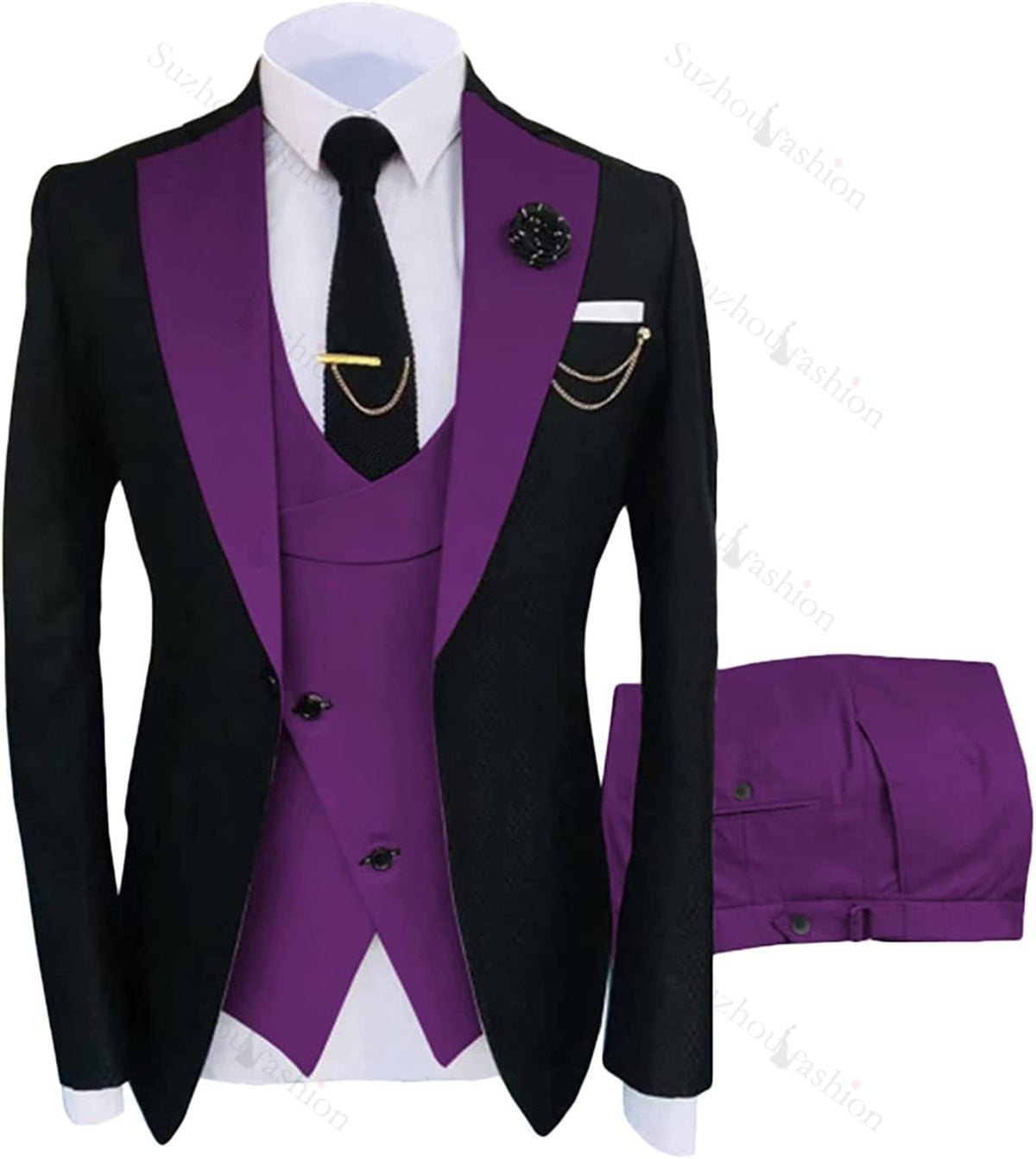 Purple Shawl Lapel 3 Piece Prom Suit