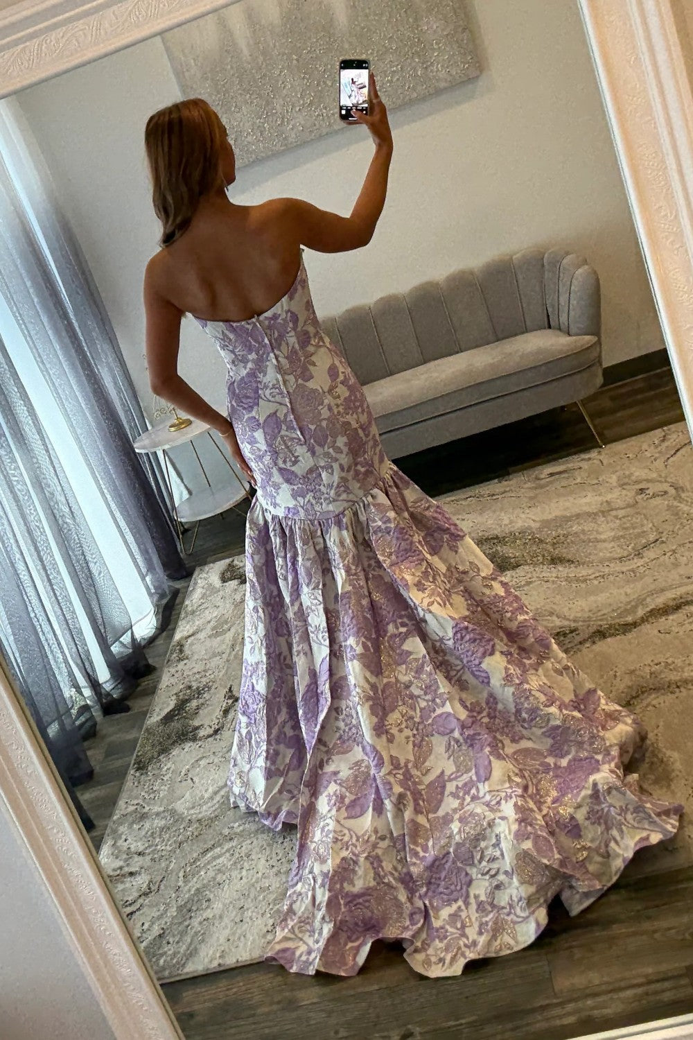 Stunning Mermaid Sweetheart Purple Long Prom Dress with Court Train - View 2 | VelvetHem