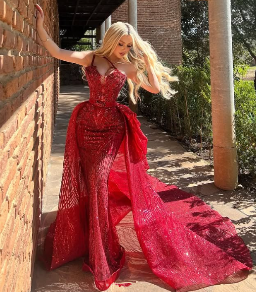 Glamorous Burgundy Tulle Sequins Evening Dress,Formal Mermaid Party Prom Dress - VelvetHem