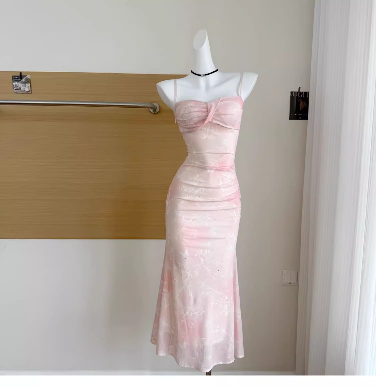 Pink Floral Suspender Dress Sexy Waist Beautiful Long Vacation Dress - VelvetHem