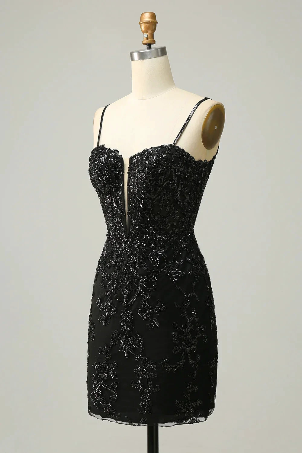 Sequins Spaghetti Straps Black Short Homecoming Dress (ZD11766)