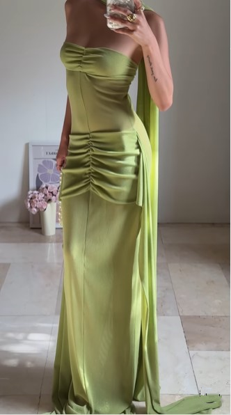 Elegant Green Strapless Ruched Party Dress,Long Prom Evening Dress - View 3 | VelvetHem