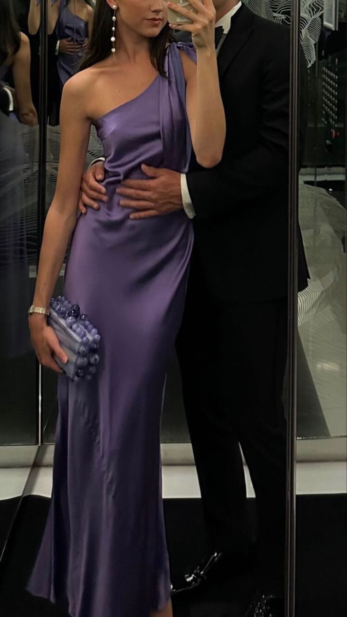 Sexy One Shoulder Mermaid Slit Cocktail Dress Purple Long Party Prom Dress - VelvetHem