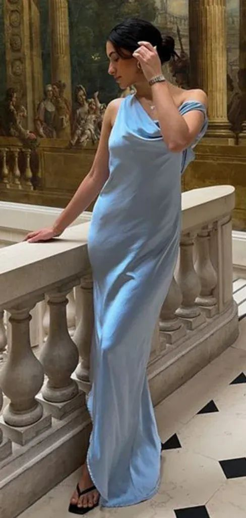 Sexy Blue Backless Evening Dress Long Satin Prom Dress - VelvetHem